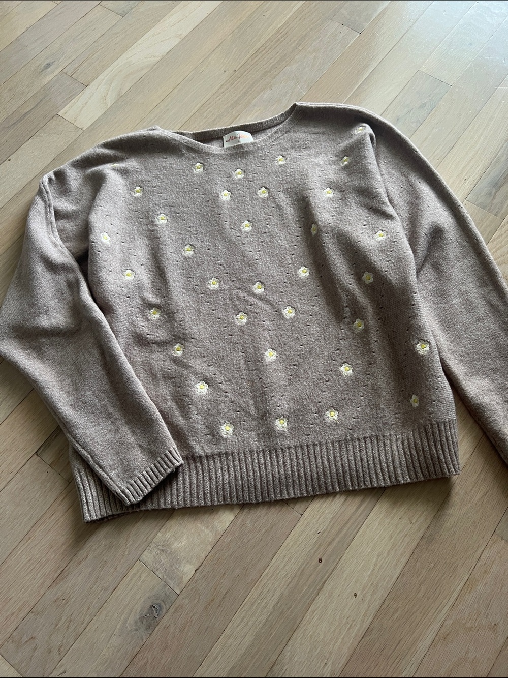 Floral Embroidered Taupe Crewneck Sweater